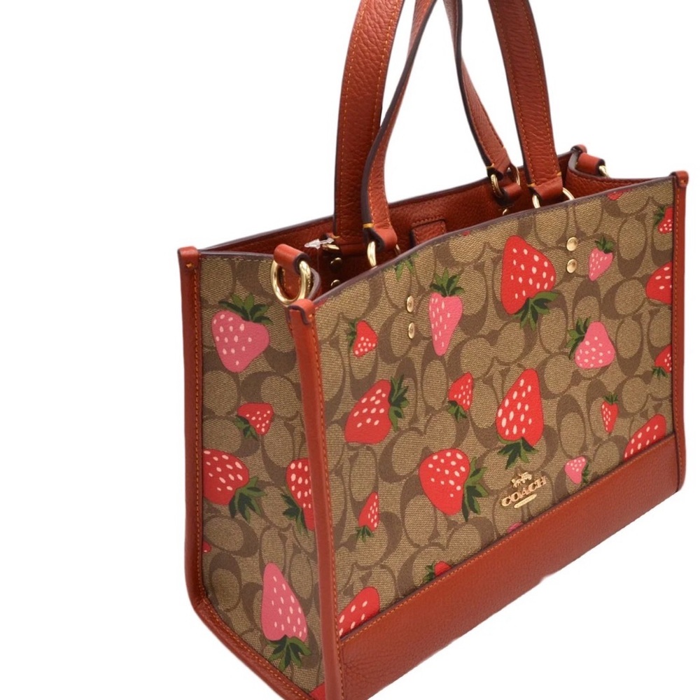 LOW START Coach Dempsey Carryall in signature canvas with strawberry print NWOT - Picture 4 of 11